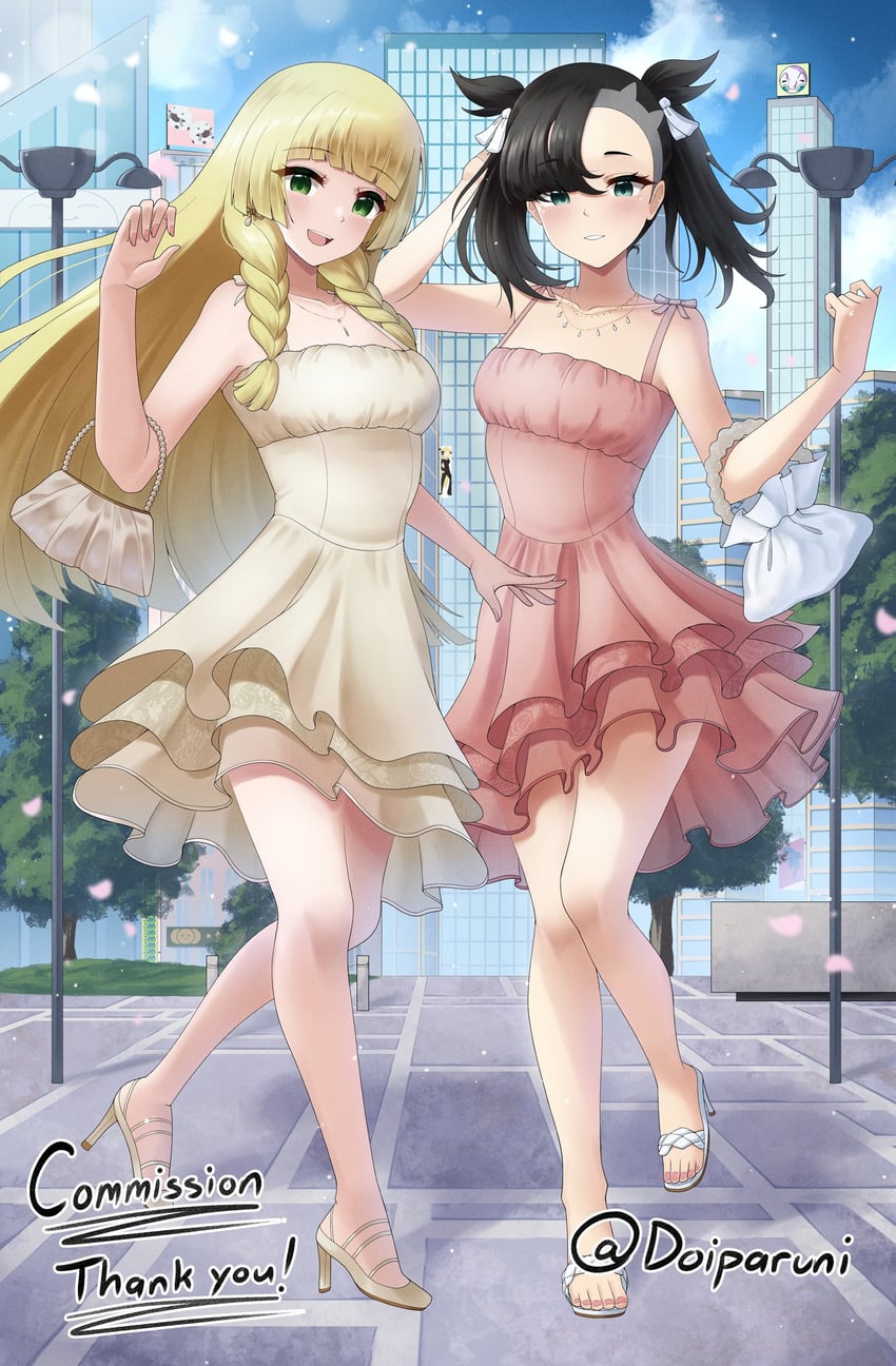 lillie, marnie, jigglypuff, and wooloo (pokemon and 2 more) drawn by doiparuni