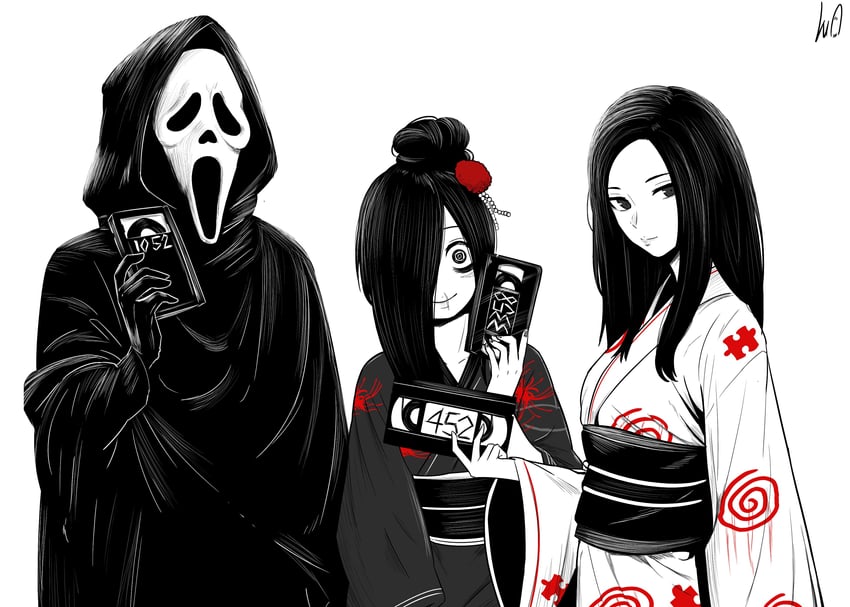 yamamura sadako, ghostface, and amanda young (the ring and 2 more) drawn by lughost