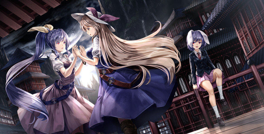 watatsuki no yorihime, watatsuki no toyohime, and reisen (touhou) drawn by ryosios