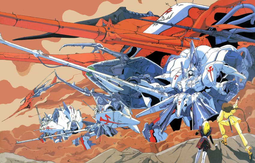 led mirage, jagd mirage, ladios sopp, and jagd mirage orange right (five star stories) drawn by nagano_mamoru