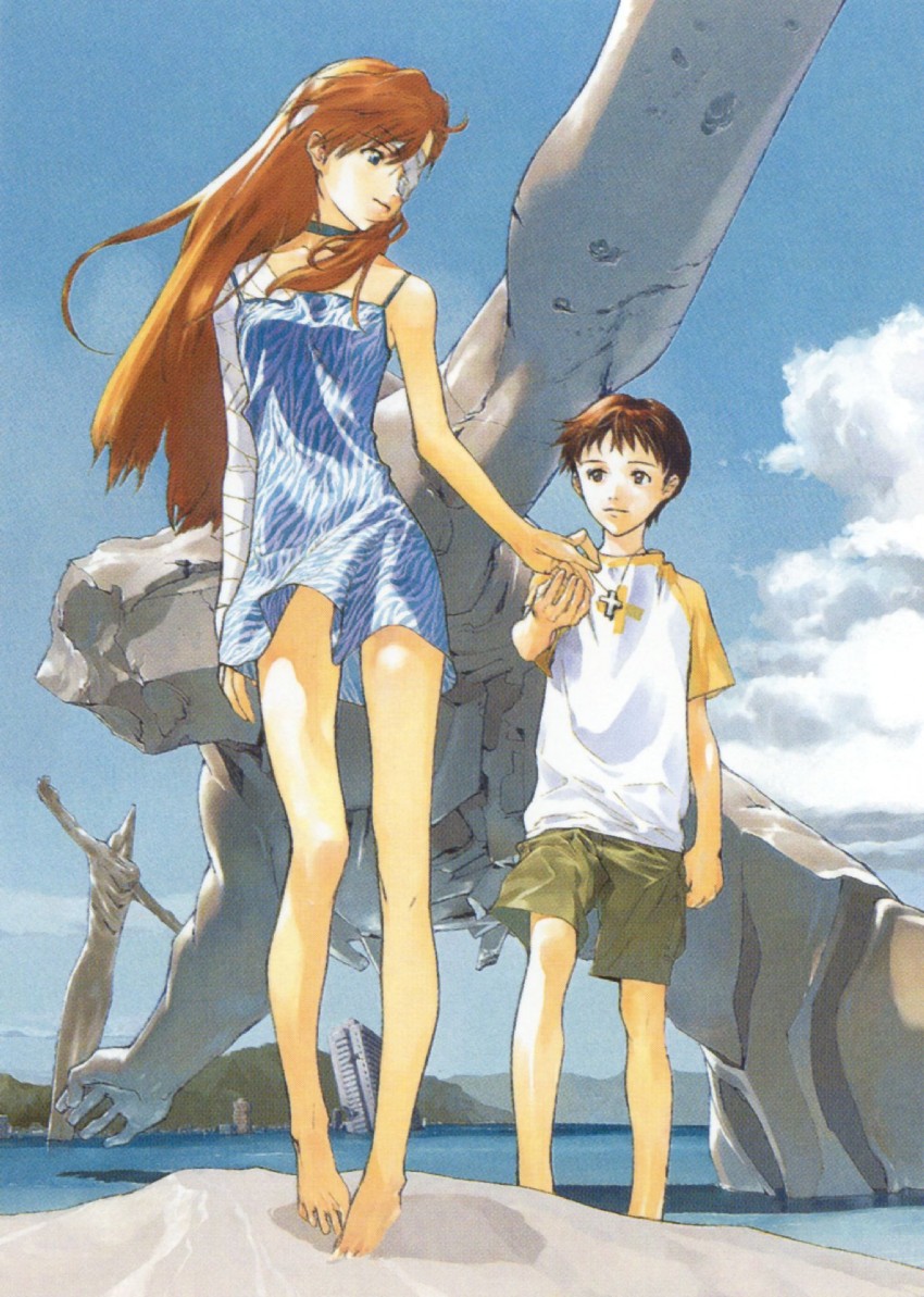 souryuu asuka langley and ikari shinji (neon genesis evangelion) drawn by okazaki_takeshi