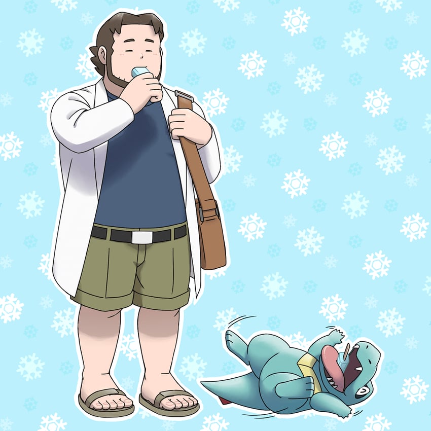 totodile and professor birch (pokemon and 1 more) drawn by norijaga