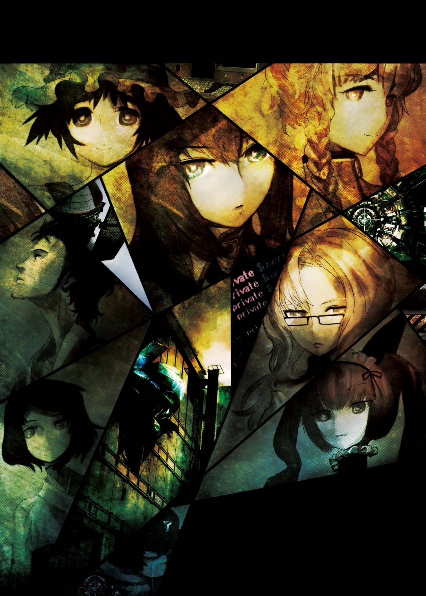 makise kurisu, okabe rintarou, shiina mayuri, amane suzuha, urushibara ruka, and 3 more (steins;gate) drawn by huke