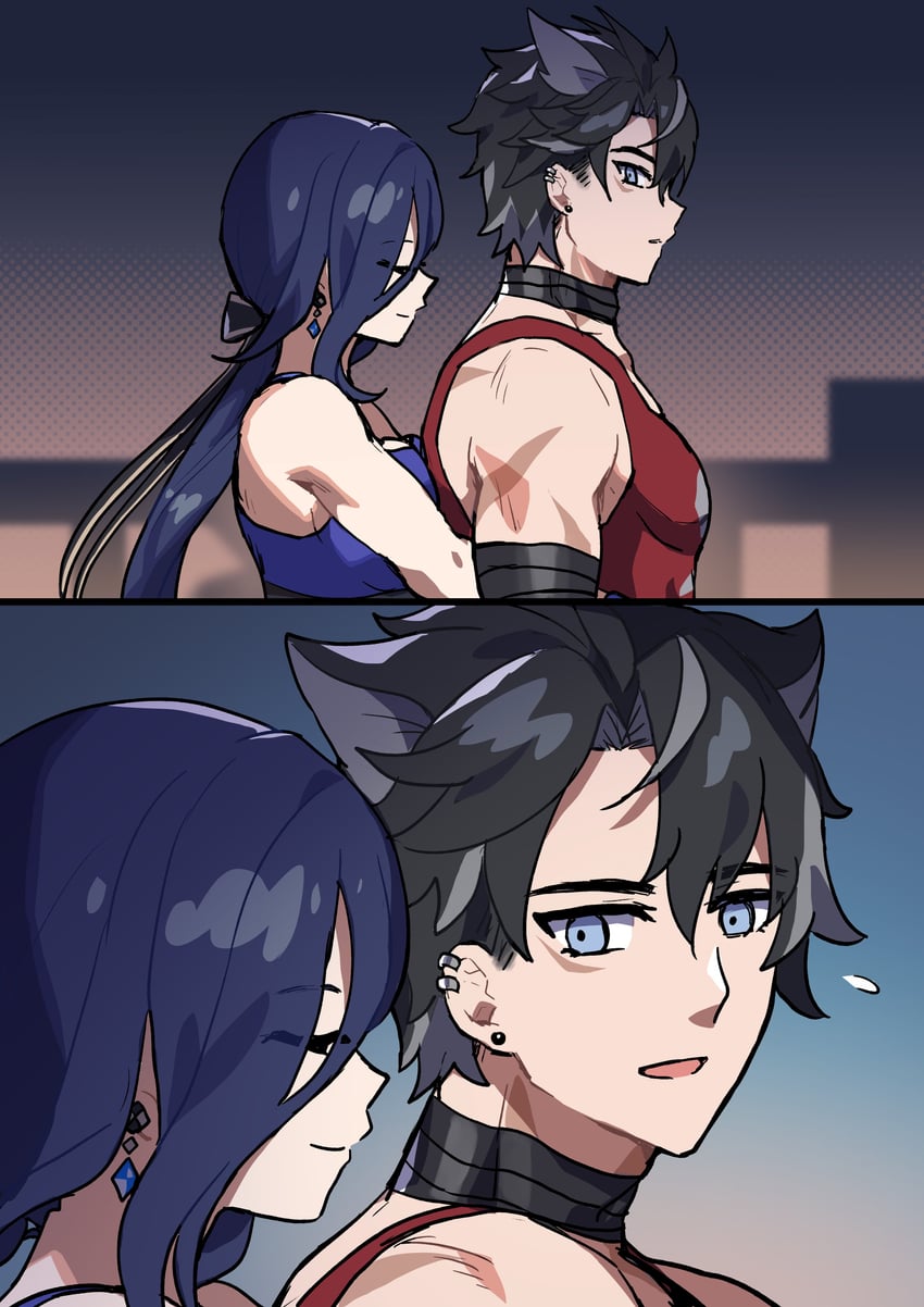 clorinde and wriothesley (genshin impact) drawn by sakana_(fishchunk)