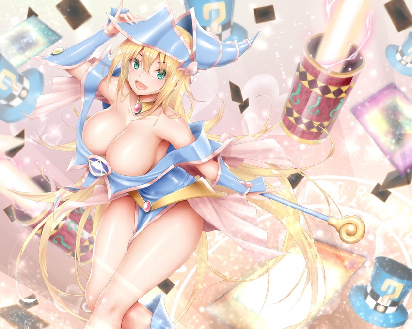 dark magician girl, magical hats, and magic cylinder (yu-gi-oh!) drawn by calcio