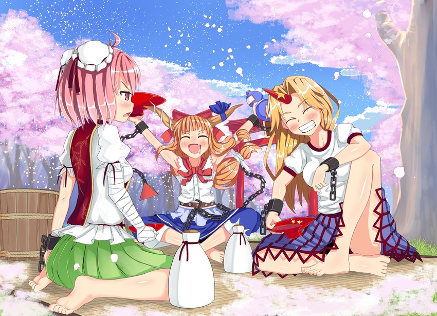 ibuki suika, hoshiguma yuugi, and ibaraki kasen (touhou) drawn by hahanami
