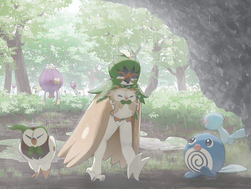 drifloon, wooper, decidueye, poliwag, drifblim, and 1 more (pokemon) drawn by mokukitusui