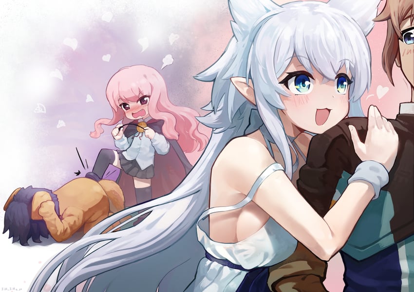 louise francoise le blanc de la valliere, hiraga saito, kugimiya rie, fenrys, hino satoshi, and 1 more (zero no tsukaima and 1 more) drawn by j.h_j.h