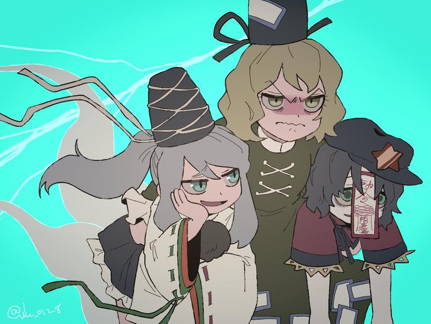 mononobe no futo, miyako yoshika, and soga no tojiko (touhou) drawn by raya_(uk_0128)
