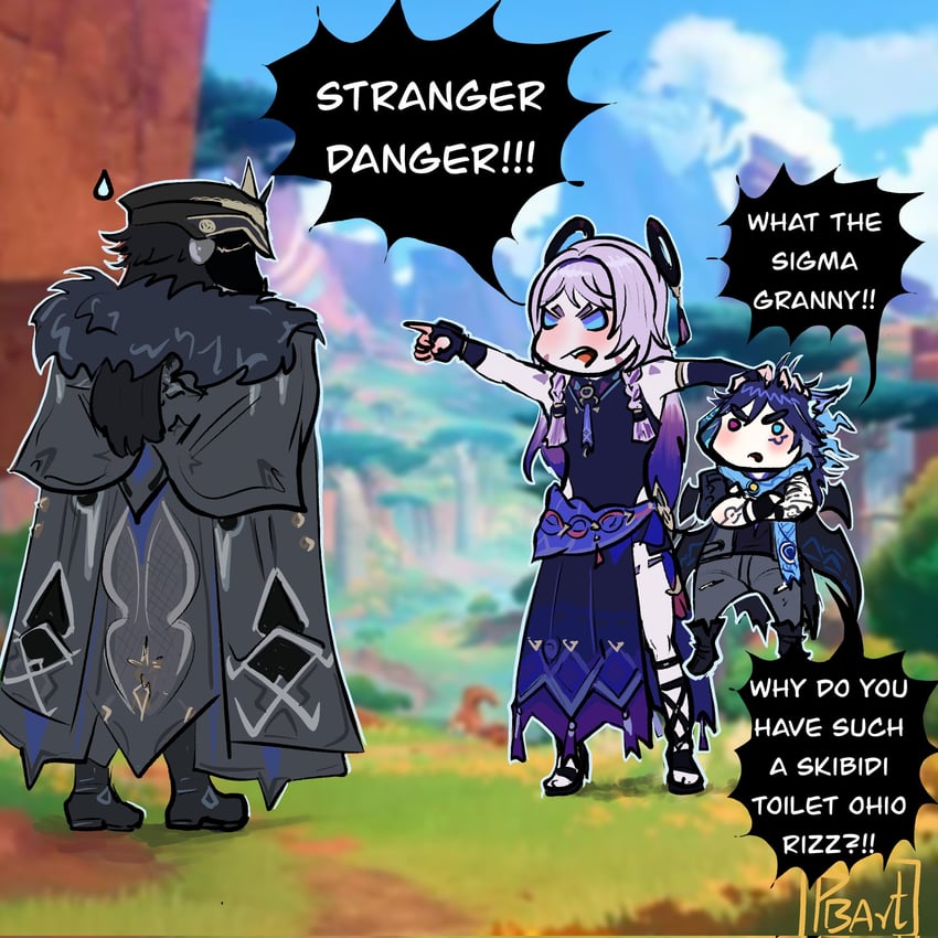 citlali, ororon, and capitano (genshin impact) drawn by pbart