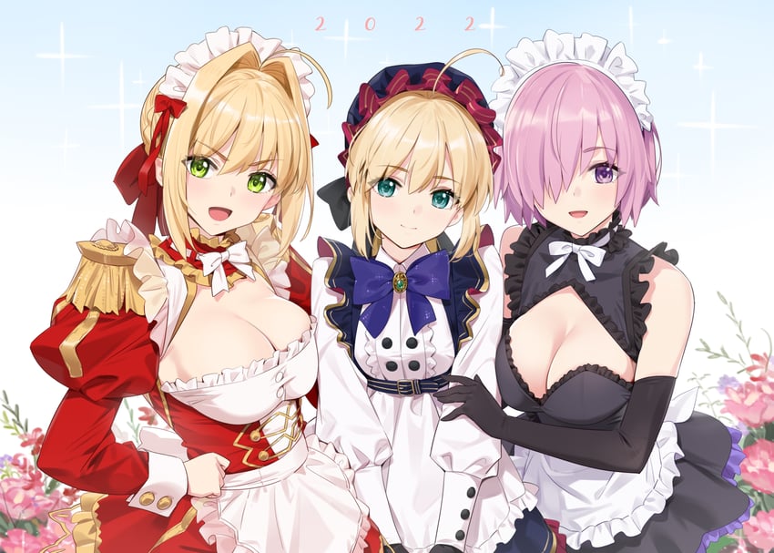 artoria pendragon, mash kyrielight, nero claudius, and artoria caster (fate and 2 more) drawn by yd_(orange_maru)