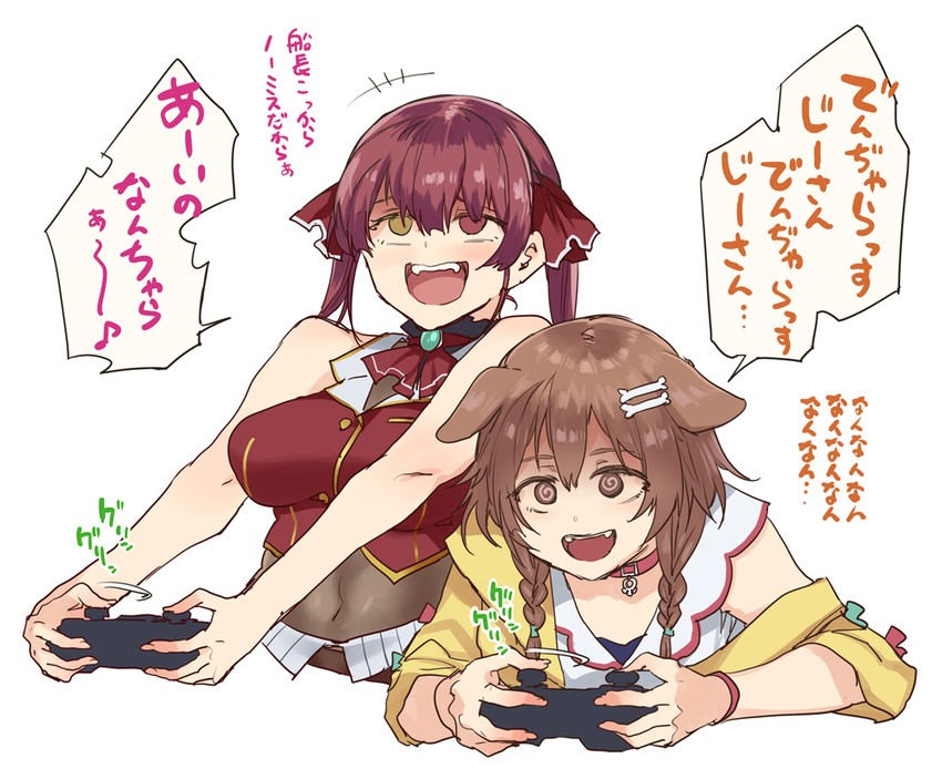 houshou marine and inugami korone (hololive) drawn by mizuryu_kei