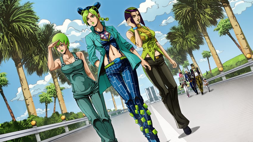 kujo jotaro, kujo jolyne, narciso anasui, foo fighters, ermes costello, and 2 more (jojo no kimyou na bouken and 2 more) drawn by pie_na_yidao