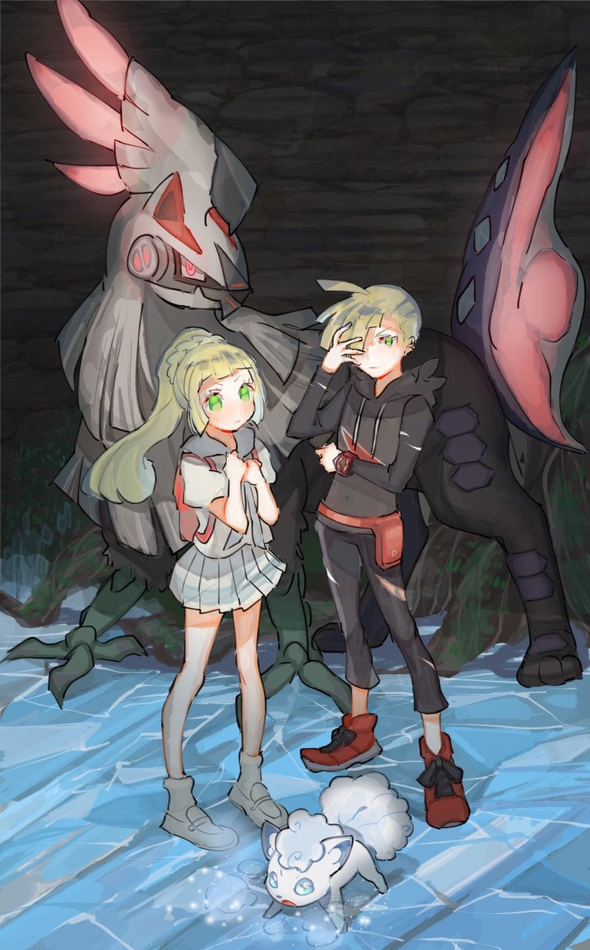 lillie, gladion, alolan vulpix, and silvally (pokemon and 1 more) drawn by me_pokem