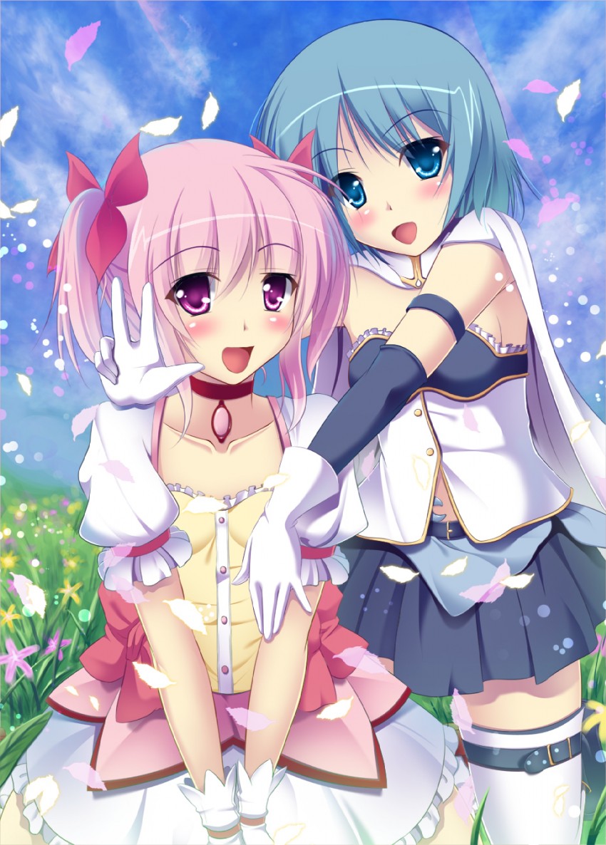 kaname madoka and miki sayaka (mahou shoujo madoka magica) drawn by runa7