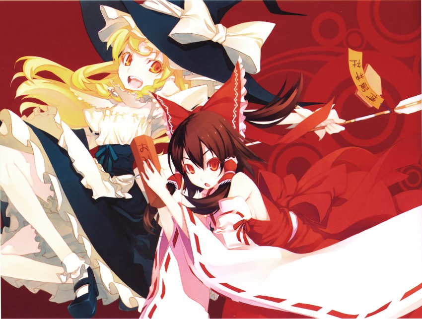 hakurei reimu and kirisame marisa (touhou) drawn by shingo_(missing_link)