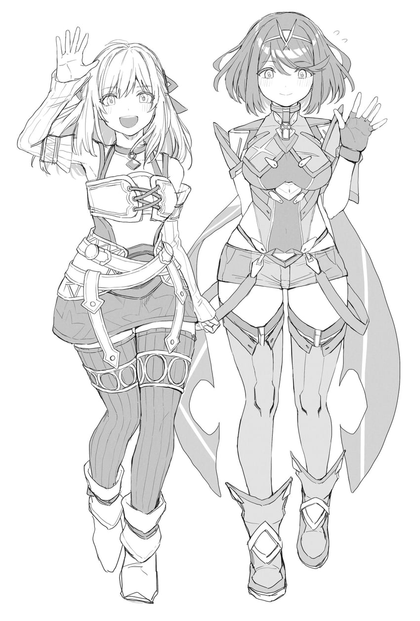 pyra and fiora (xenoblade chronicles and 2 more) drawn by kinagi_(3307377)