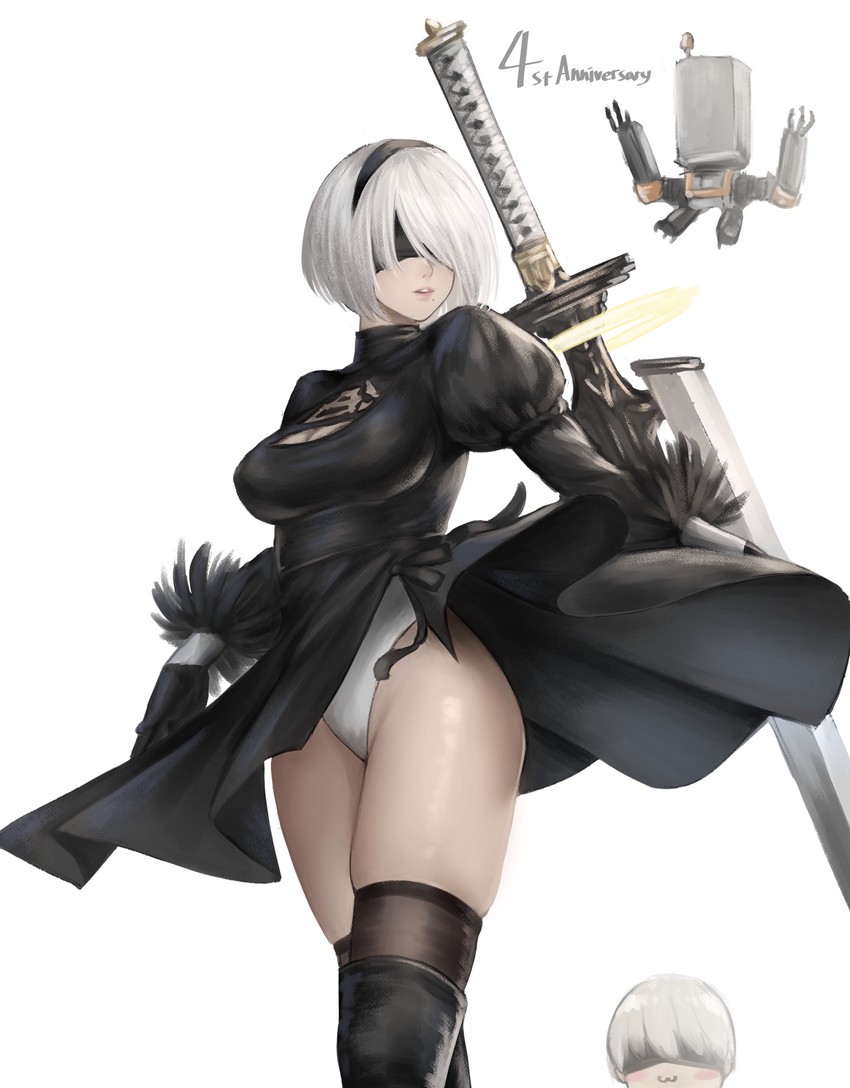 2b, 9s, and pod (nier and 1 more) drawn by kurone_rinka