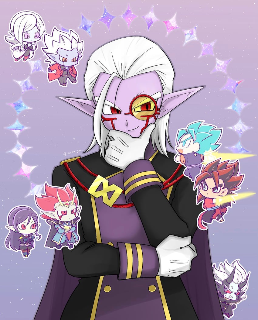 vegetto, towa, fu, mira, robelu, and 2 more (dragon ball and 1 more) drawn by mochigome_(urmmcgm)