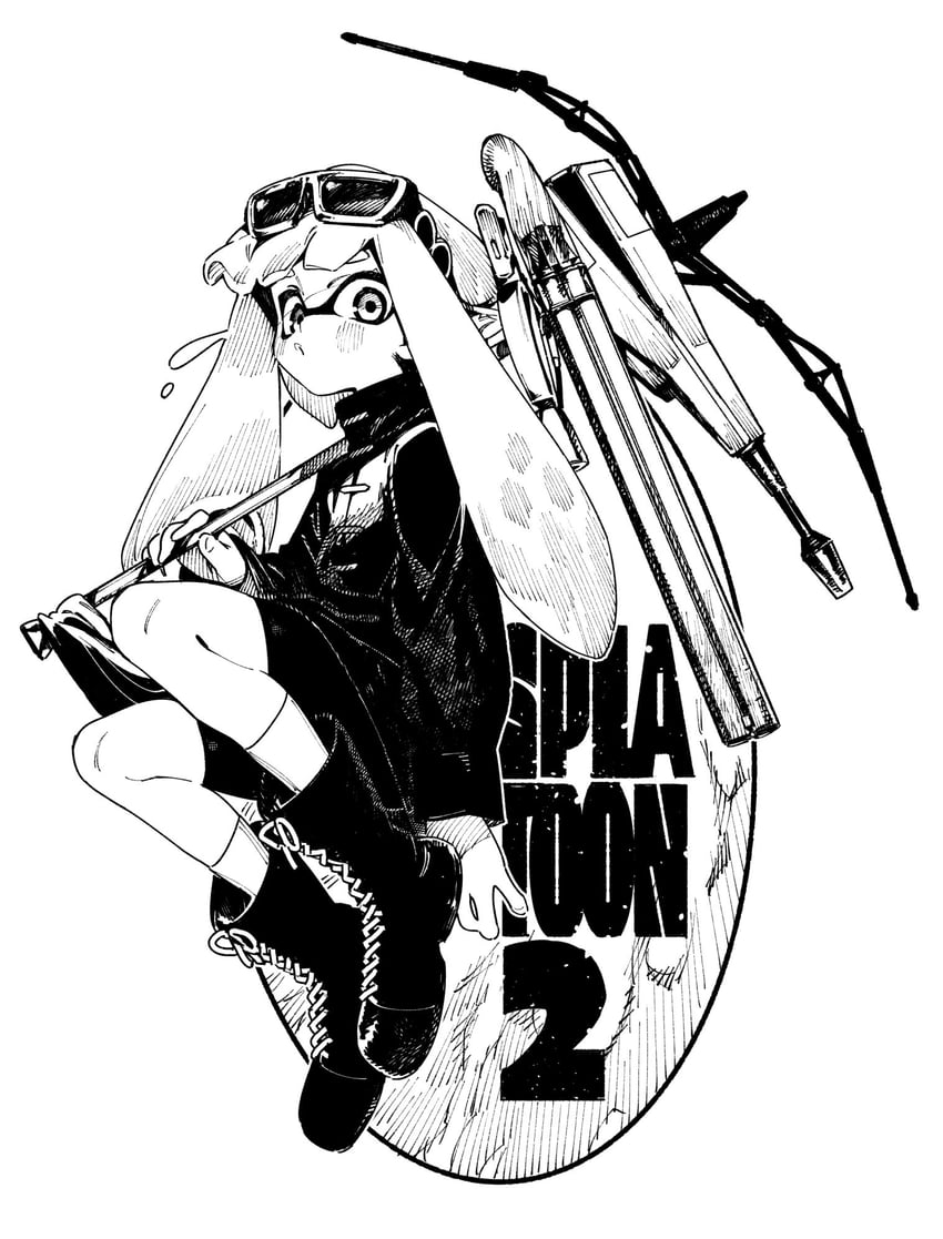 inkling player character and inkling girl (splatoon and 1 more) drawn by chomoran