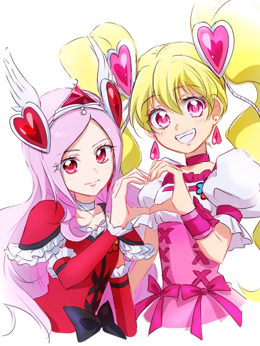 higashi setsuna, momozono love, cure peach, and cure passion (precure and 1 more) drawn by fpminnie1