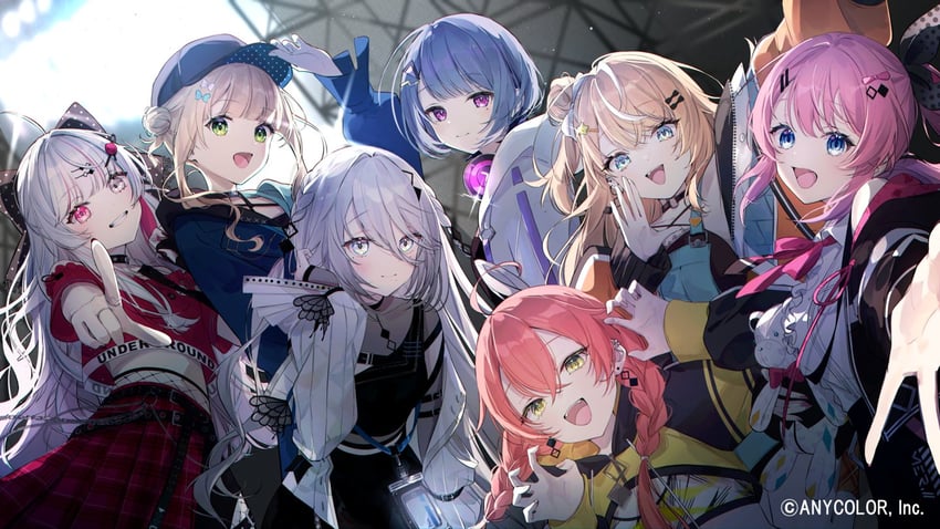 kuramochi meruto, ishigami nozomi, igarashi rika, koshimizu toru, sophia valentine, and 2 more (nijisanji) drawn by fffafa_daifuku