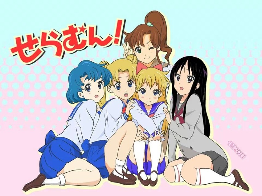 akiyama mio, nakano azusa, hirasawa yui, tainaka ritsu, tsukino usagi, and 5 more (k-on! and 1 more) drawn by pikushi_and_iviru