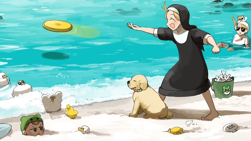 clumsy nun, froggy nun, and spicy nun (little nuns) drawn by diva_(hyxpk)
