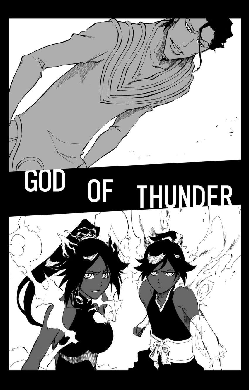 shihouin yoruichi, shihouin yuushirou, and askin nakk le vaar (bleach and 1 more) drawn by ken'ichi_(ken1ro_u)