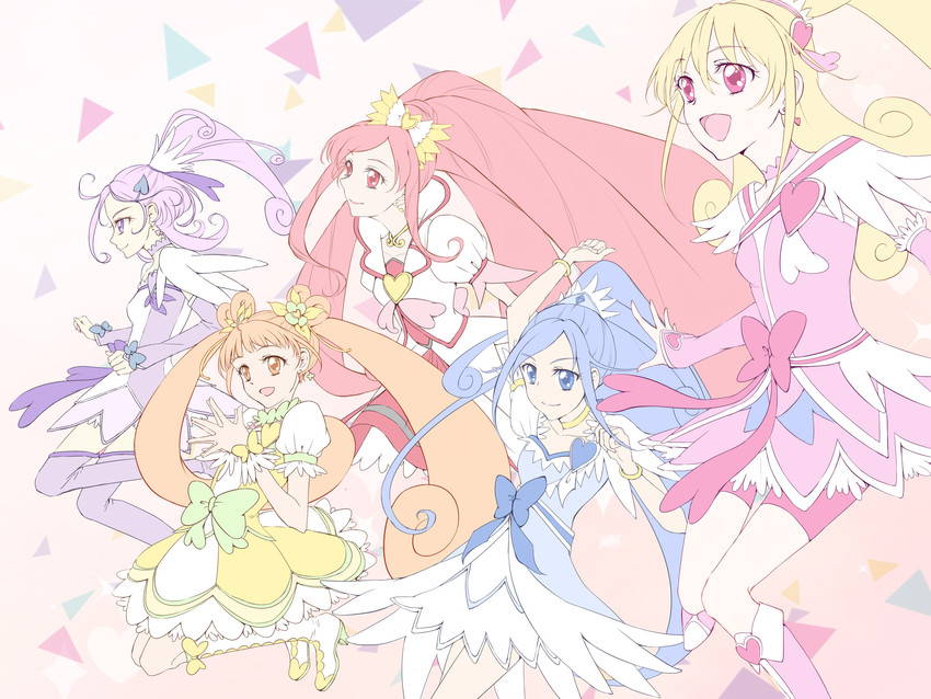 hishikawa rikka, aida mana, kenzaki makoto, yotsuba alice, cure heart, and 5 more (precure and 1 more) drawn by ariko_(ginsinku)