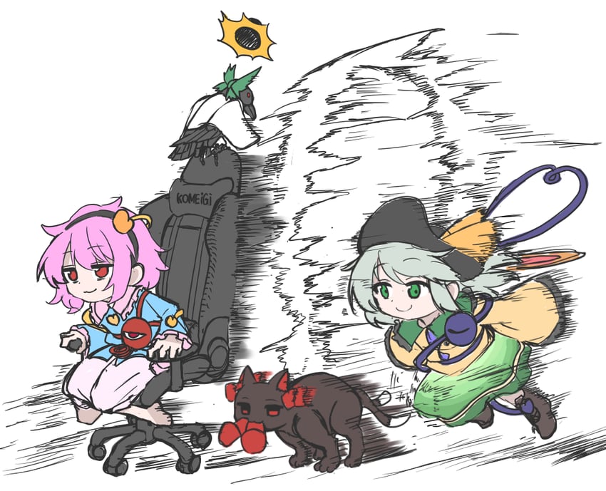 komeiji koishi, komeiji satori, kaenbyou rin, and reiuji utsuho (touhou) drawn by shinmon_akika