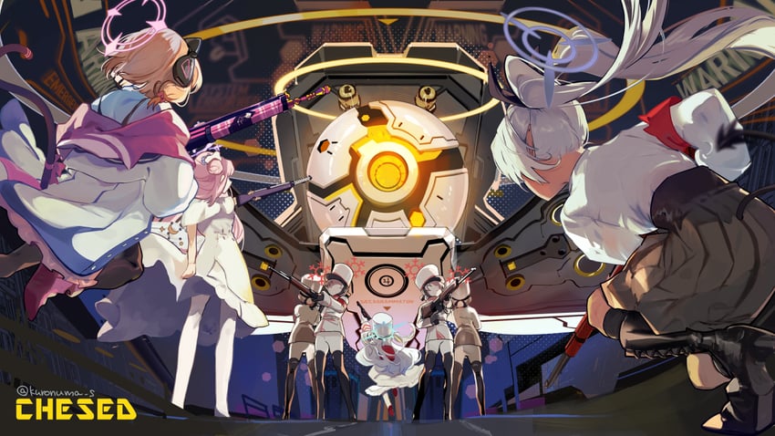 mika, momoi, iori, cherino, chesed, and 1 more (blue archive) drawn by kuronuma_s