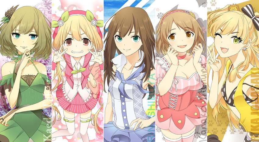 shibuya rin, takagaki kaede, futaba anzu, jougasaki rika, and mimura kanako (idolmaster and 1 more) drawn by shivue