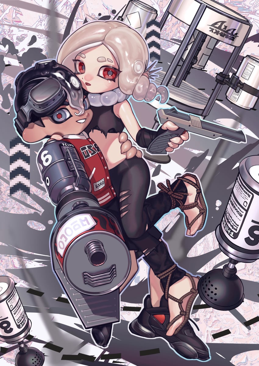 octoling player character, octoling girl, and octoling boy (splatoon and 1 more) drawn by nezumi_(tuboshu2013)