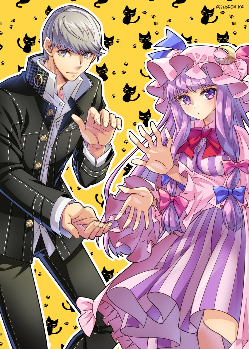 patchouli knowledge and narukami yu (touhou and 2 more) drawn by sato-pon