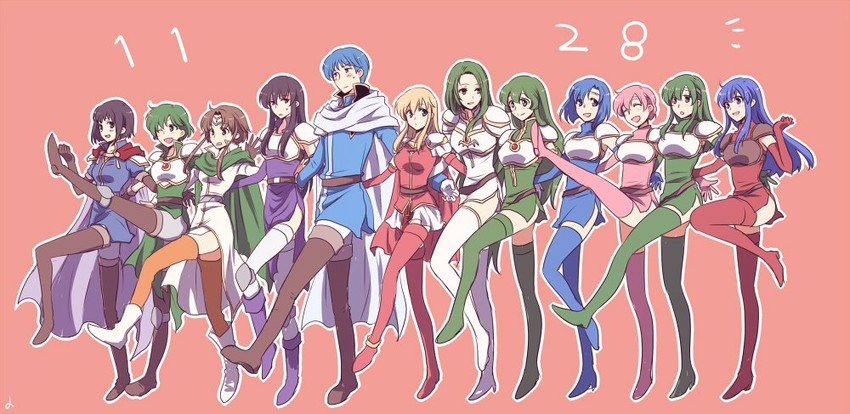 caeda, palla, catria, ayra, est, and 7 more (fire emblem and 4 more) drawn by harushino