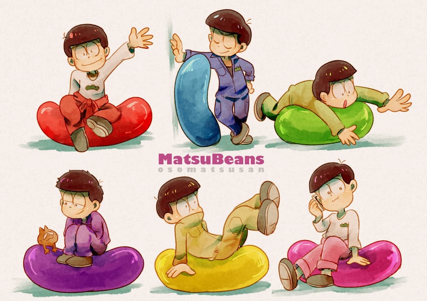 matsuno osomatsu, matsuno karamatsu, matsuno ichimatsu, matsuno jyushimatsu, matsuno choromatsu, and 1 more (osomatsu and 1 more) drawn by amazou