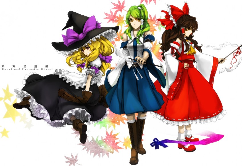 hakurei reimu, kirisame marisa, and kochiya sanae (touhou) drawn by yukizen