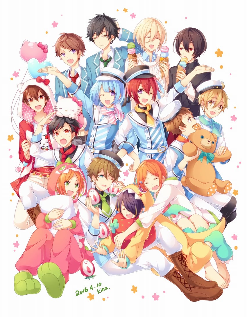hello kitty, sakuma ritsu, shino hajime, tenshouin eichi, morisawa chiaki, and 10 more (ensemble stars! and 2 more) drawn by kina_(446964)