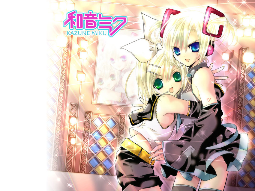 hatsune miku, kagamine rin, kujou kazune, and kazune miku (vocaloid) drawn by koge_donbo