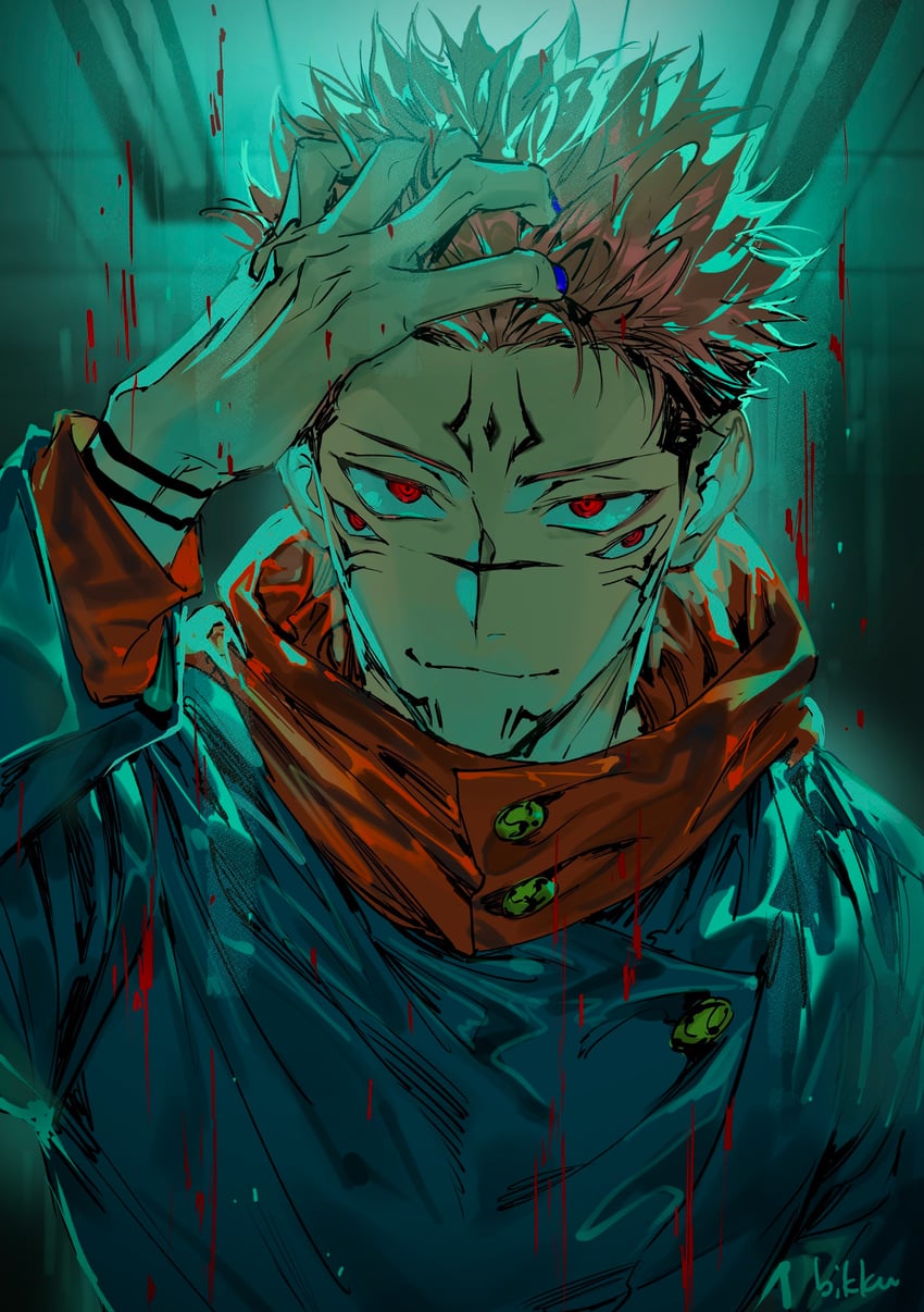 itadori yuuji and ryoumen sukuna (jujutsu kaisen) drawn by bikkusama