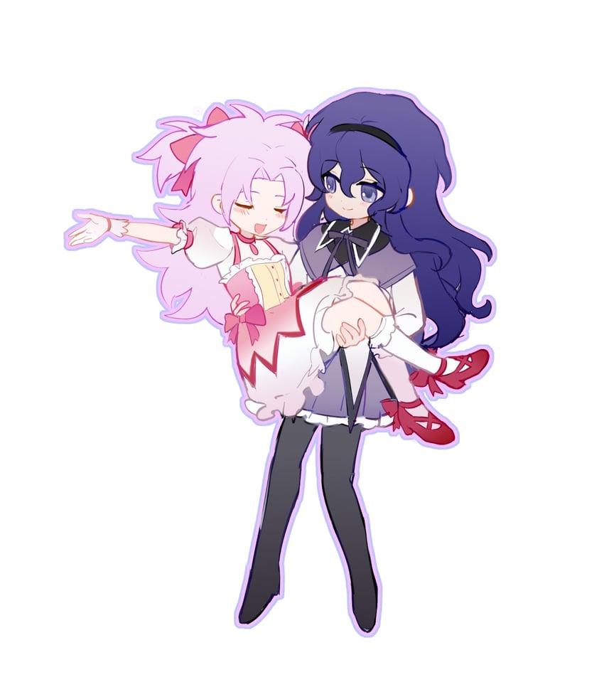 akemi homura, kaname madoka, hatsutori hajime, and utsugi noriyuki (mahou shoujo madoka magica and 1 more) drawn by raining_ji