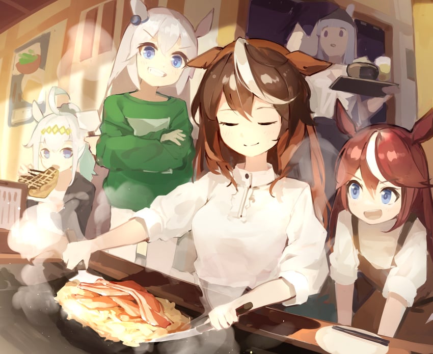 tokai teio, symboli rudolf, oguri cap, and tamamo cross (umamusume) drawn by harufude