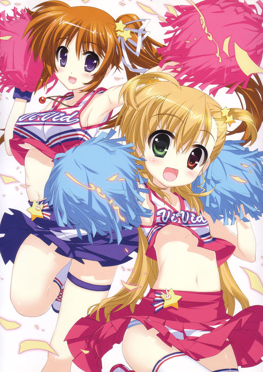 takamachi nanoha, raising heart, and vivio (lyrical nanoha and 1 more) drawn by fujima_takuya
