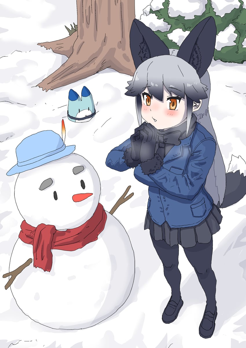 lucky beast, silver fox, and captain (kemono friends and 1 more) drawn by kumasyan1998