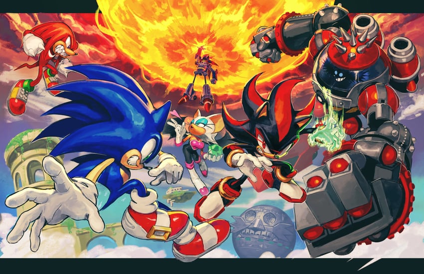 sonic the hedgehog, shadow the hedgehog, rouge the bat, knuckles the echidna, dr. eggman, and 2 more (sonic) drawn by kornart