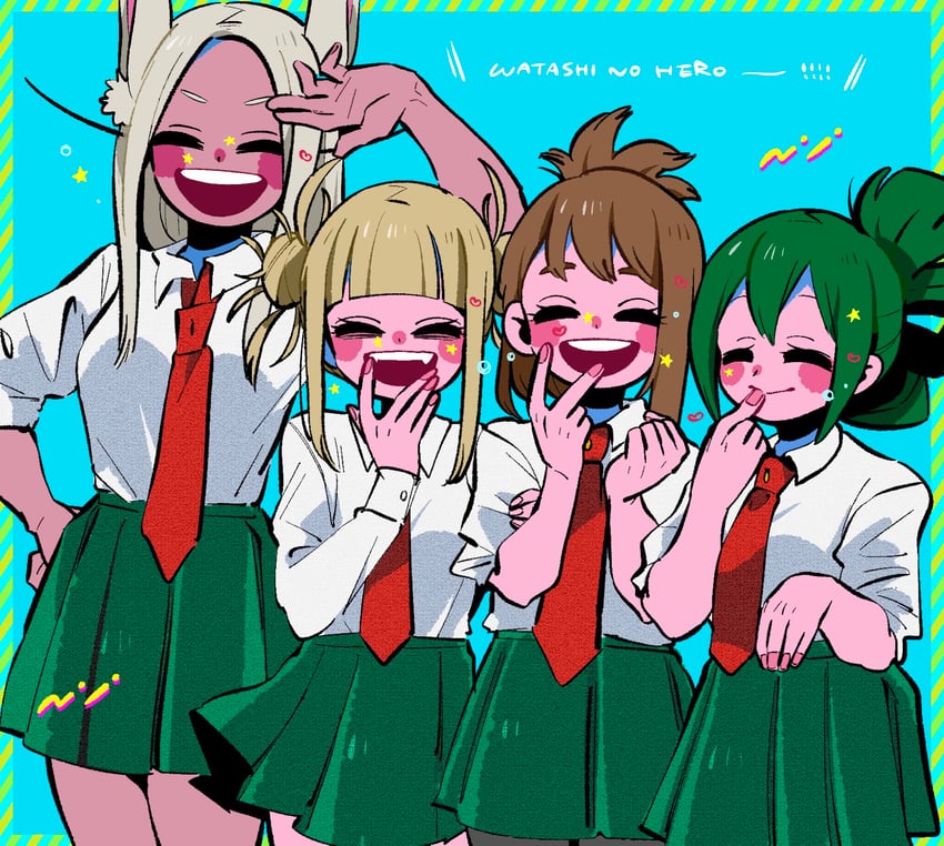 mirko, uraraka ochaco, toga himiko, and asui tsuyu (boku no hero academia) drawn by anna_(aannnaa3)