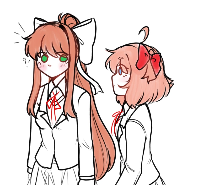 monika and sayori (doki doki literature club) drawn by sillybrowniee