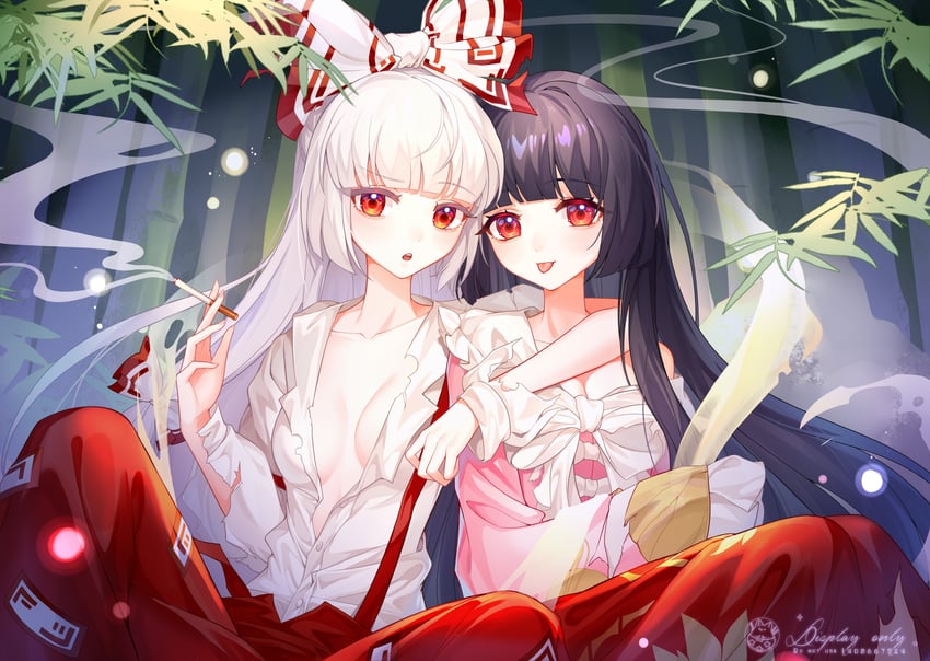 fujiwara no mokou and houraisan kaguya (touhou) drawn by kongmaosama