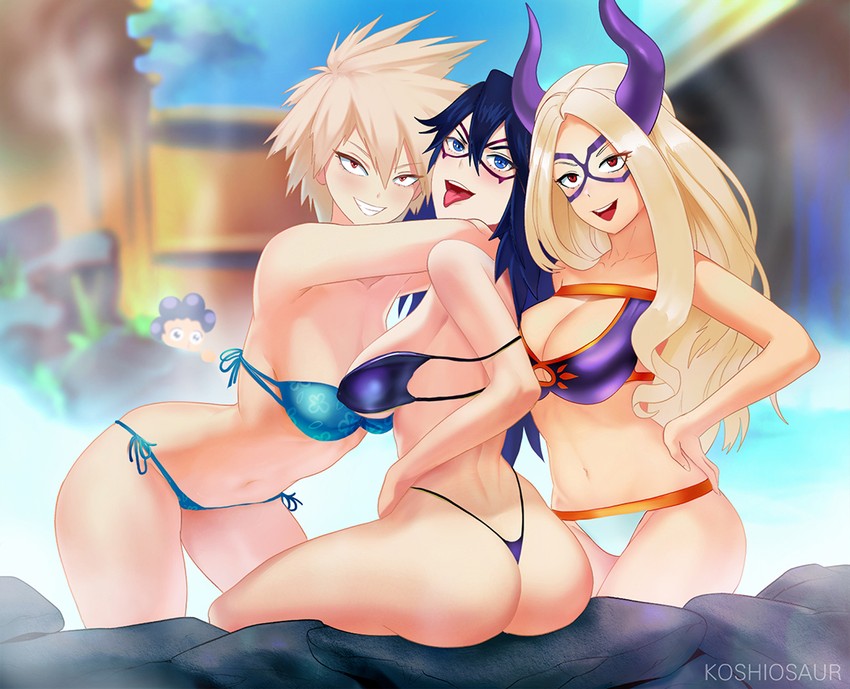 mineta minoru, mount lady, midnight, and bakugou mitsuki (boku no hero academia) drawn by koshio